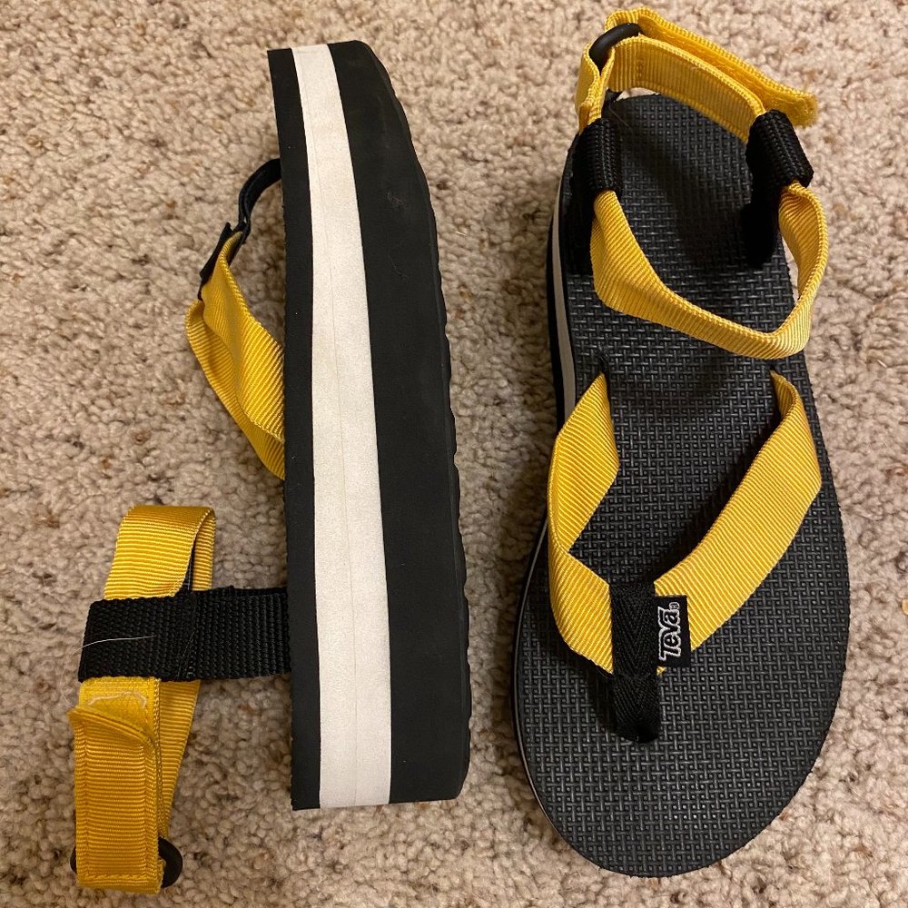 Platform Black, White, and Yellow Teva Sandals